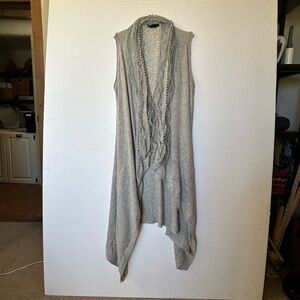 BCBGMAXAZRIA Gray Draped Lace Trim Sleeveless Cardigan Vest Wool Blend